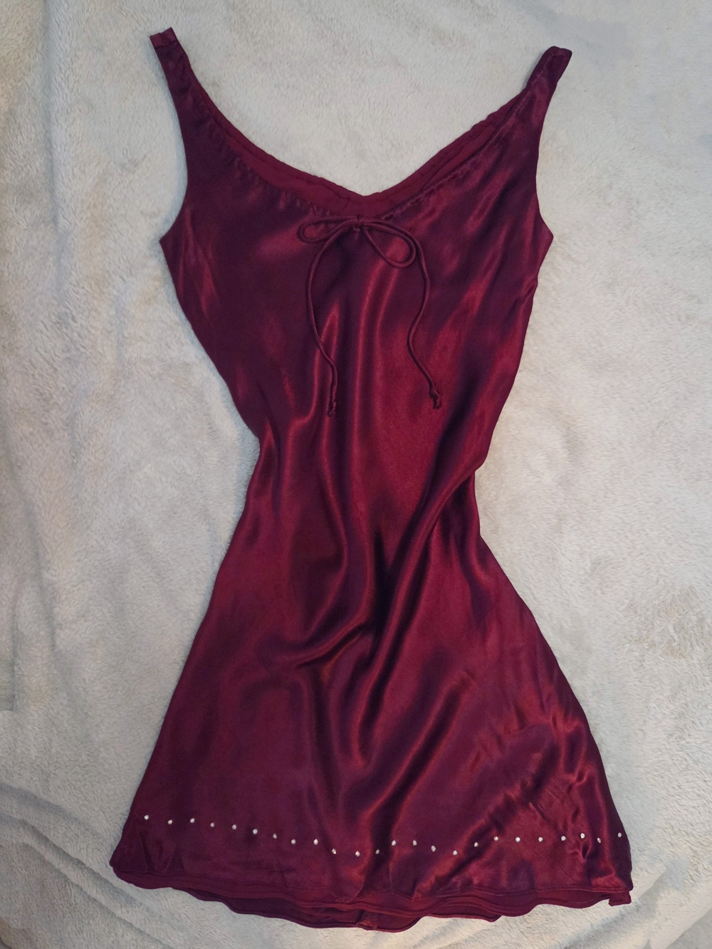 Y2K burgundy mini satin dress Dark Cherry Femme with sequins and bow